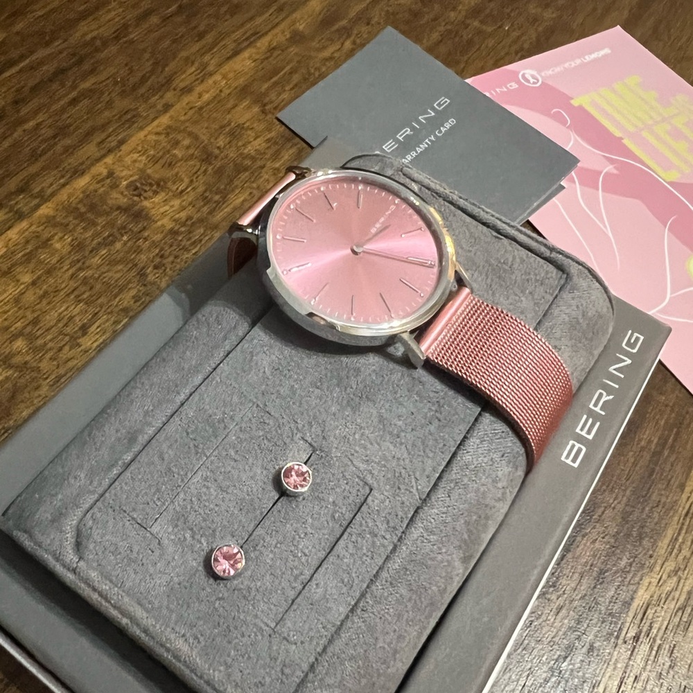 Bering Classic Pink Time is Life Watch and Earring Set
